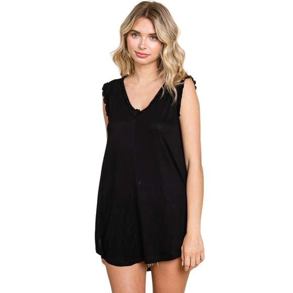 Culture Code Deep V Neck Flared Black Tank Top CAK1558 - Picture 6 of 8